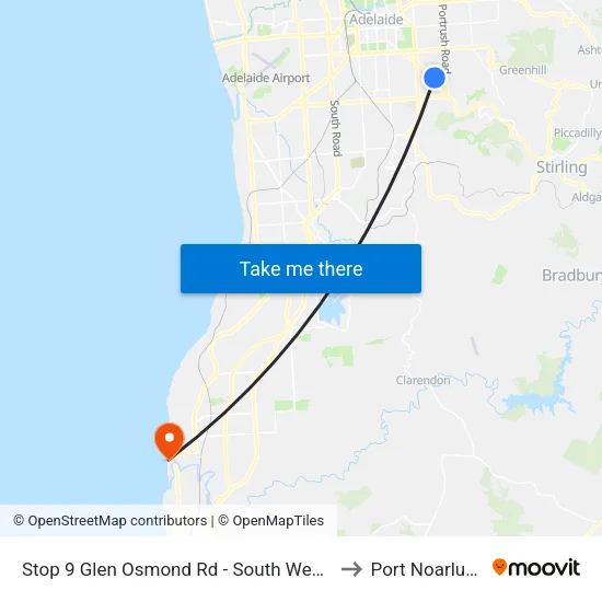 Stop 9 Glen Osmond Rd - South West side to Port Noarlunga map