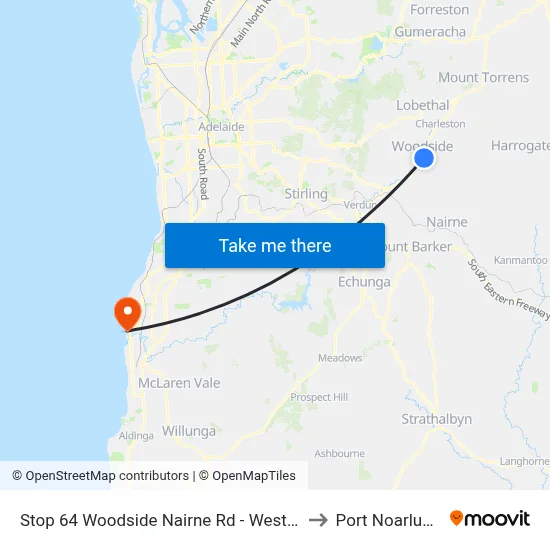 Stop 64 Woodside Nairne Rd - West side to Port Noarlunga map