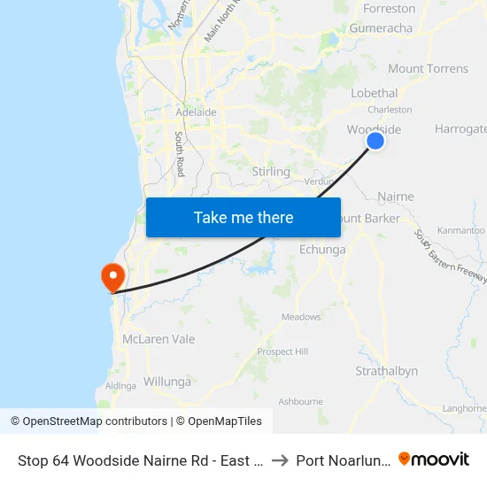 Stop 64 Woodside Nairne Rd - East side to Port Noarlunga map