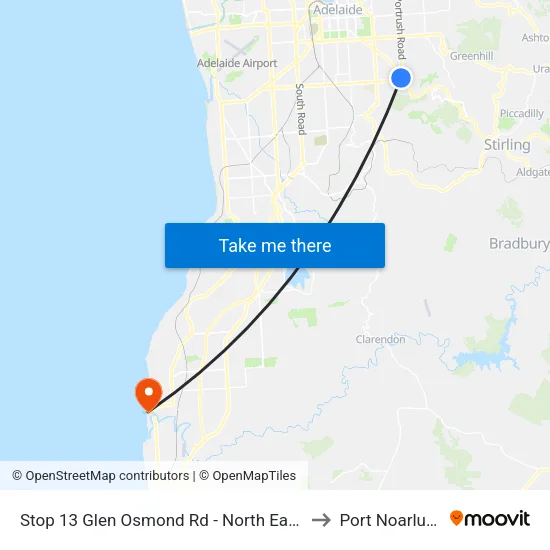 Stop 13 Glen Osmond Rd - North East side to Port Noarlunga map