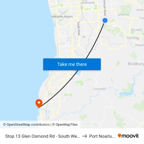 Stop 13 Glen Osmond Rd - South West side to Port Noarlunga map