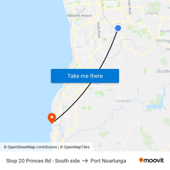 Stop 20 Princes Rd - South side to Port Noarlunga map