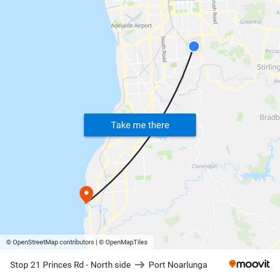 Stop 21 Princes Rd - North side to Port Noarlunga map