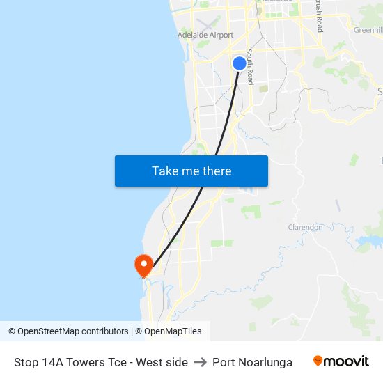 Stop 14A Towers Tce - West side to Port Noarlunga map