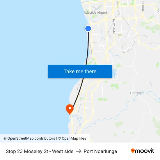 Stop 23 Moseley St - West side to Port Noarlunga map