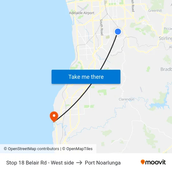 Stop 18 Belair Rd - West side to Port Noarlunga map