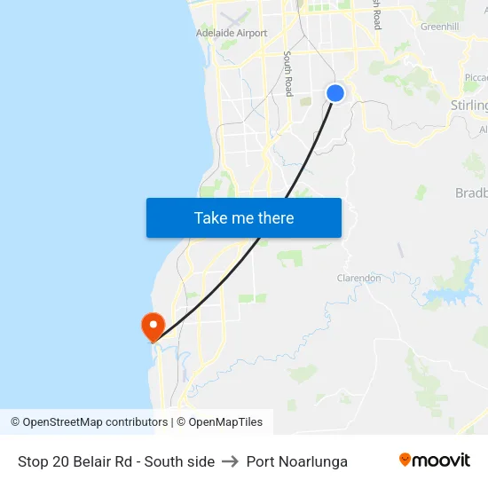 Stop 20 Belair Rd - South side to Port Noarlunga map