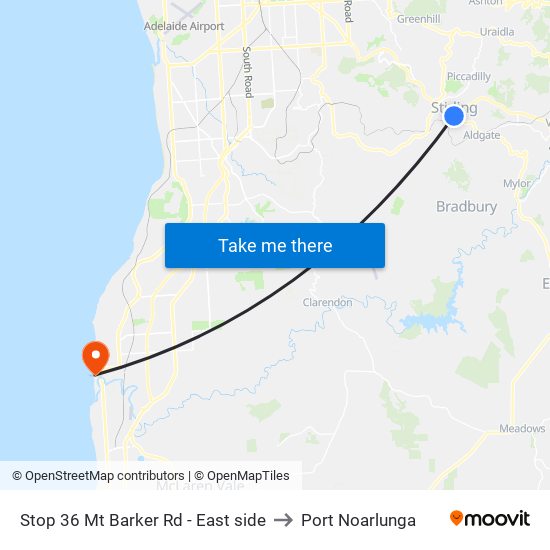 Stop 36 Mt Barker Rd - East side to Port Noarlunga map