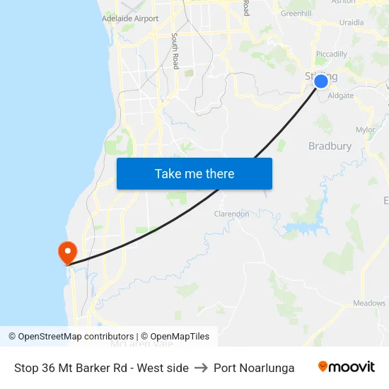 Stop 36 Mt Barker Rd - West side to Port Noarlunga map