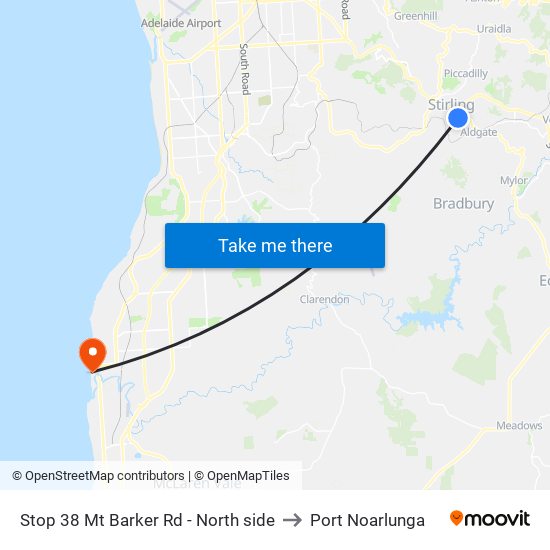 Stop 38 Mt Barker Rd - North side to Port Noarlunga map