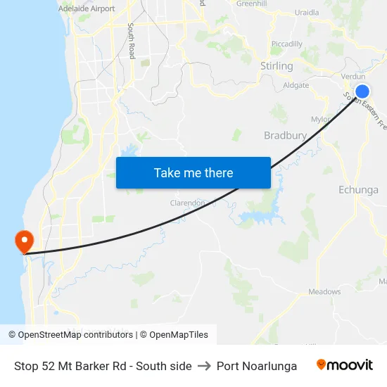 Stop 52 Mt Barker Rd - South side to Port Noarlunga map