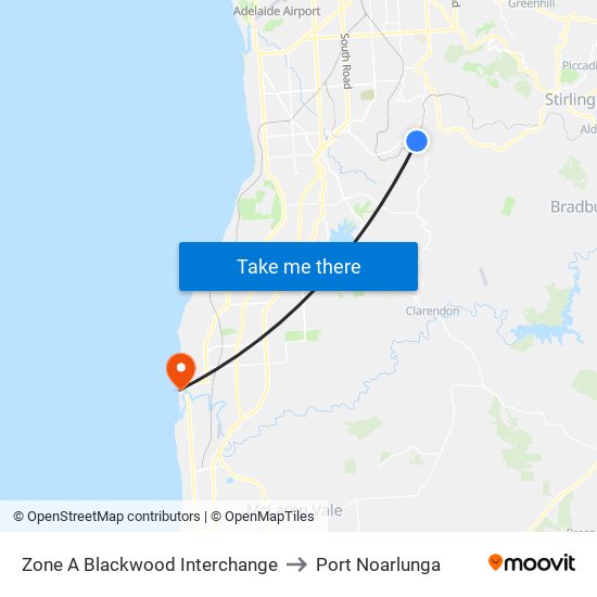 Zone A Blackwood Interchange to Port Noarlunga map