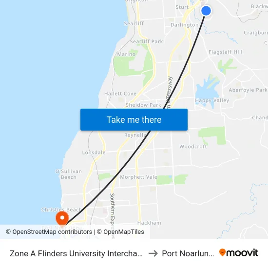 Zone A Flinders University Interchange to Port Noarlunga map