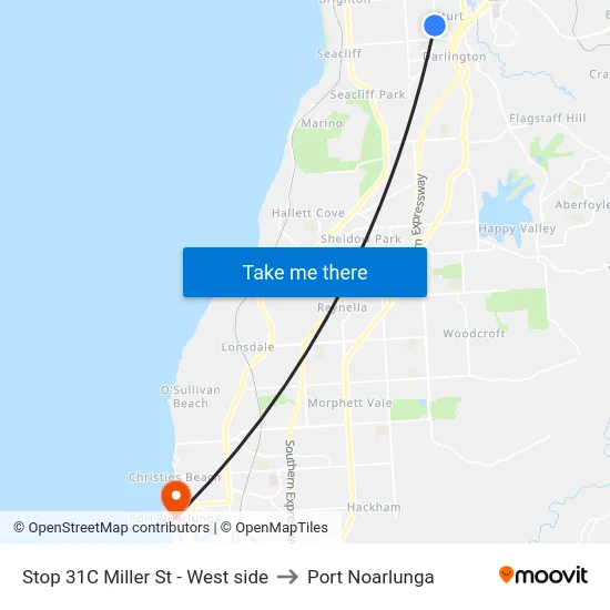 Stop 31C Miller St - West side to Port Noarlunga map