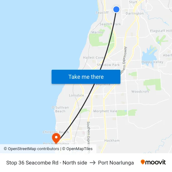 Stop 36 Seacombe Rd - North side to Port Noarlunga map