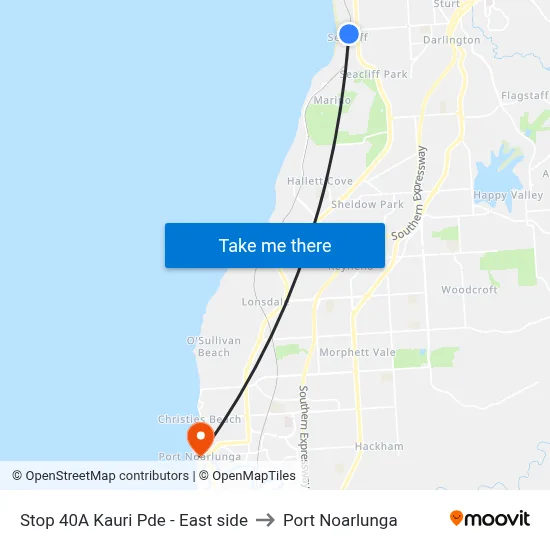 Stop 40A Kauri Pde - East side to Port Noarlunga map
