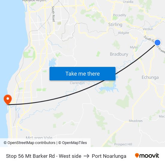 Stop 56 Mt Barker Rd - West side to Port Noarlunga map