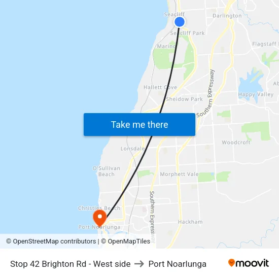 Stop 42 Brighton Rd - West side to Port Noarlunga map