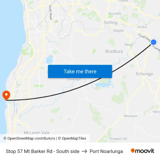 Stop 57 Mt Barker Rd - South side to Port Noarlunga map