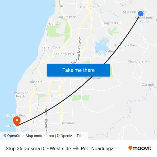 Stop 36 Diosma Dr - West side to Port Noarlunga map