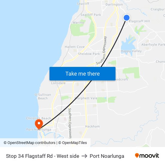 Stop 34 Flagstaff Rd - West side to Port Noarlunga map