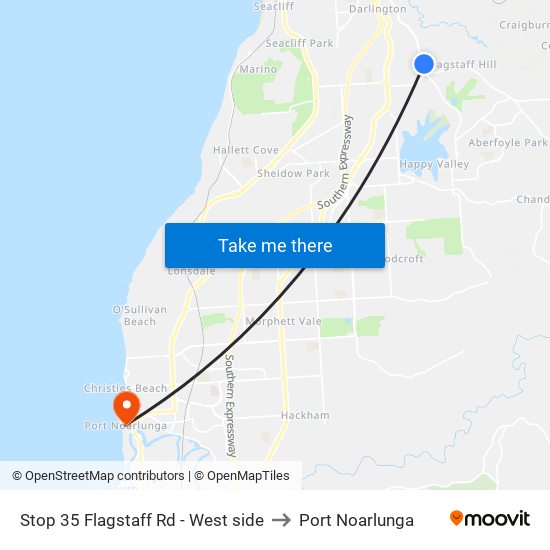 Stop 35 Flagstaff Rd - West side to Port Noarlunga map