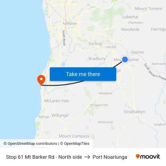 Stop 61 Mt Barker Rd - North side to Port Noarlunga map