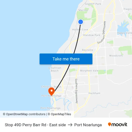 Stop 49D Perry Barr Rd - East side to Port Noarlunga map