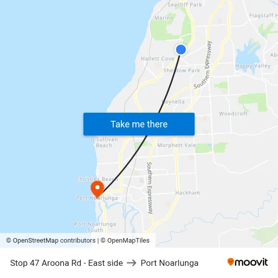 Stop 47 Aroona Rd - East side to Port Noarlunga map
