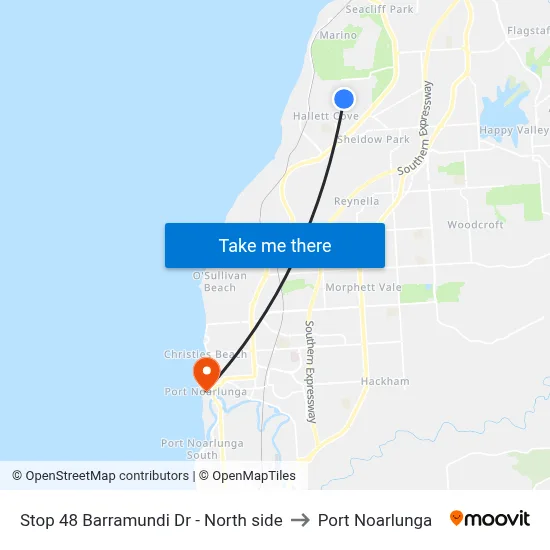 Stop 48 Barramundi Dr - North side to Port Noarlunga map