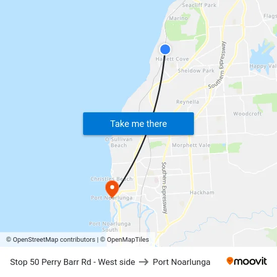 Stop 50 Perry Barr Rd - West side to Port Noarlunga map