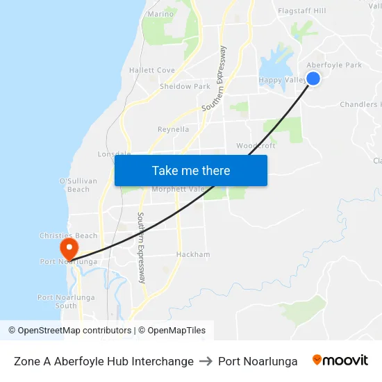 Zone A Aberfoyle Hub Interchange to Port Noarlunga map