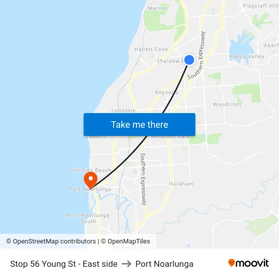 Stop 56 Young St - East side to Port Noarlunga map