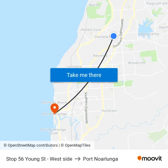 Stop 56 Young St - West side to Port Noarlunga map