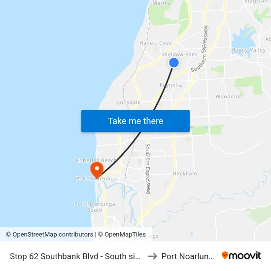 Stop 62 Southbank Blvd - South side to Port Noarlunga map