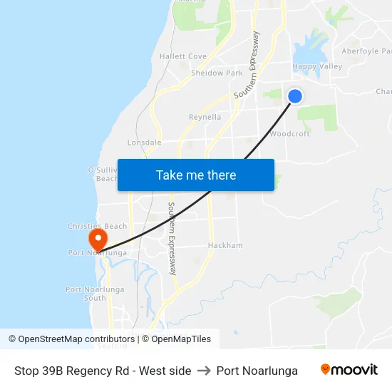 Stop 39B Regency Rd - West side to Port Noarlunga map