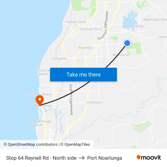 Stop 64 Reynell Rd - North side to Port Noarlunga map