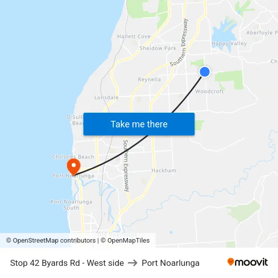 Stop 42 Byards Rd - West side to Port Noarlunga map