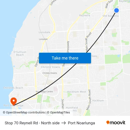 Stop 70 Reynell Rd - North side to Port Noarlunga map