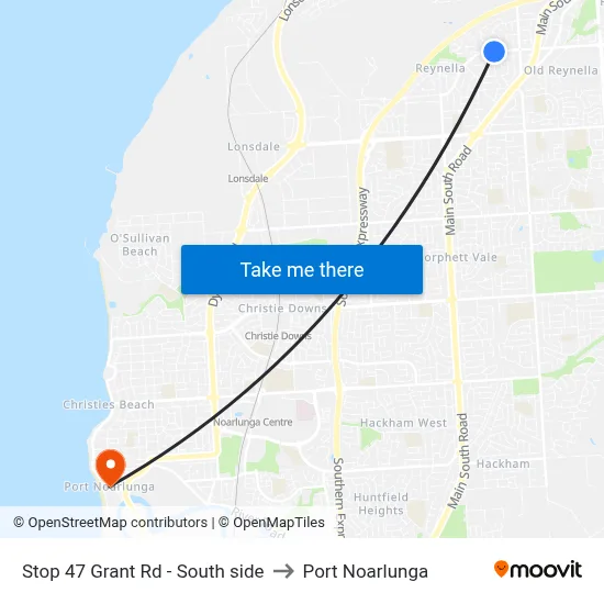 Stop 47 Grant Rd - South side to Port Noarlunga map