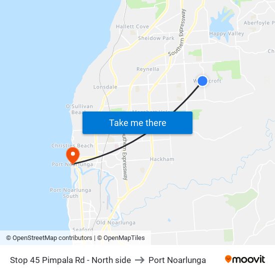 Stop 45 Pimpala Rd - North side to Port Noarlunga map