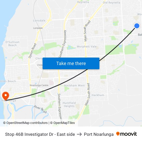 Stop 46B Investigator Dr - East side to Port Noarlunga map