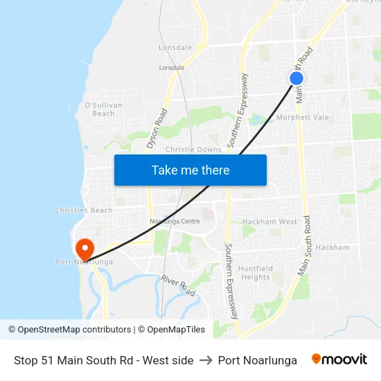 Stop 51 Main South Rd - West side to Port Noarlunga map