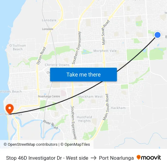 Stop 46D Investigator Dr - West side to Port Noarlunga map