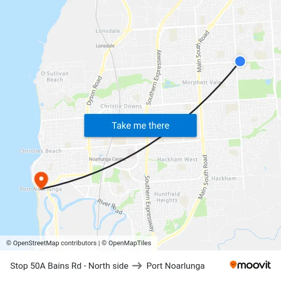 Stop 50A Bains Rd - North side to Port Noarlunga map