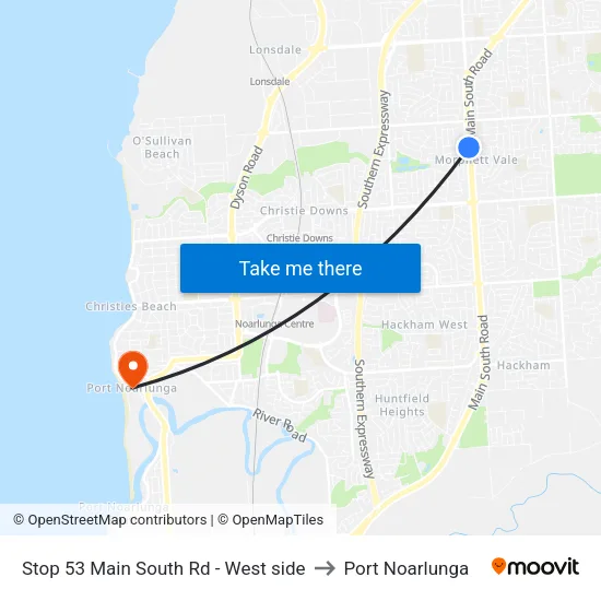 Stop 53 Main South Rd - West side to Port Noarlunga map