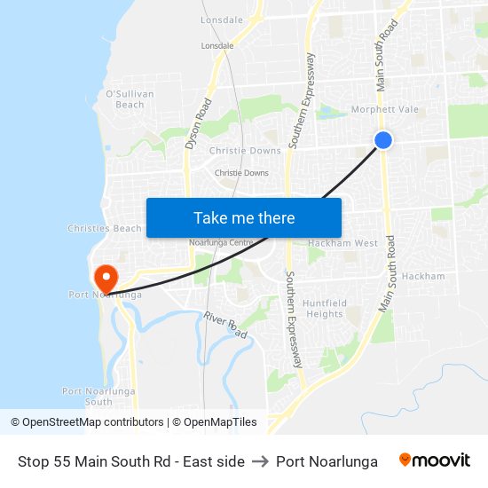 Stop 55 Main South Rd - East side to Port Noarlunga map