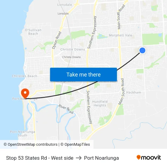 Stop 53 States Rd - West side to Port Noarlunga map