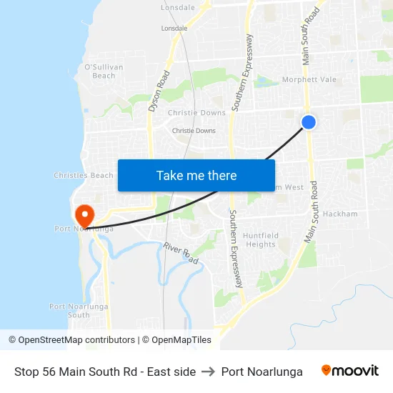 Stop 56 Main South Rd - East side to Port Noarlunga map