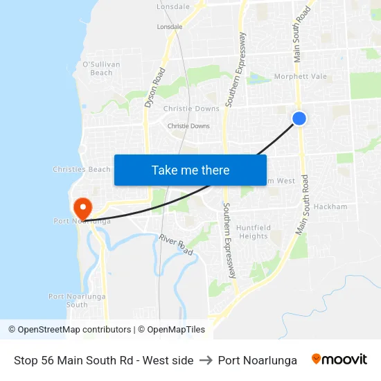 Stop 56 Main South Rd - West side to Port Noarlunga map
